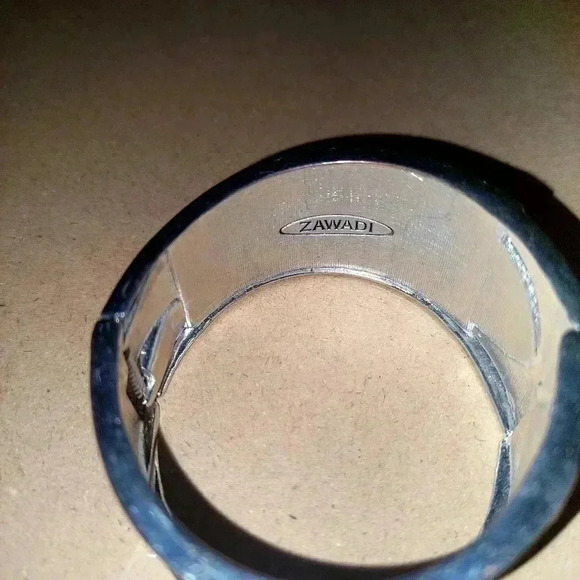 Zawadi black Ostrich Leather Swarovski Crystal Wide Clamper Bracelet - Picture 3 of 6